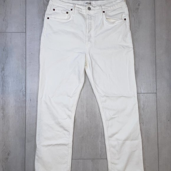 AGOLDE Riley High Rise Straight Crop White Denim Women's Size 30 - Picture 2 of 12